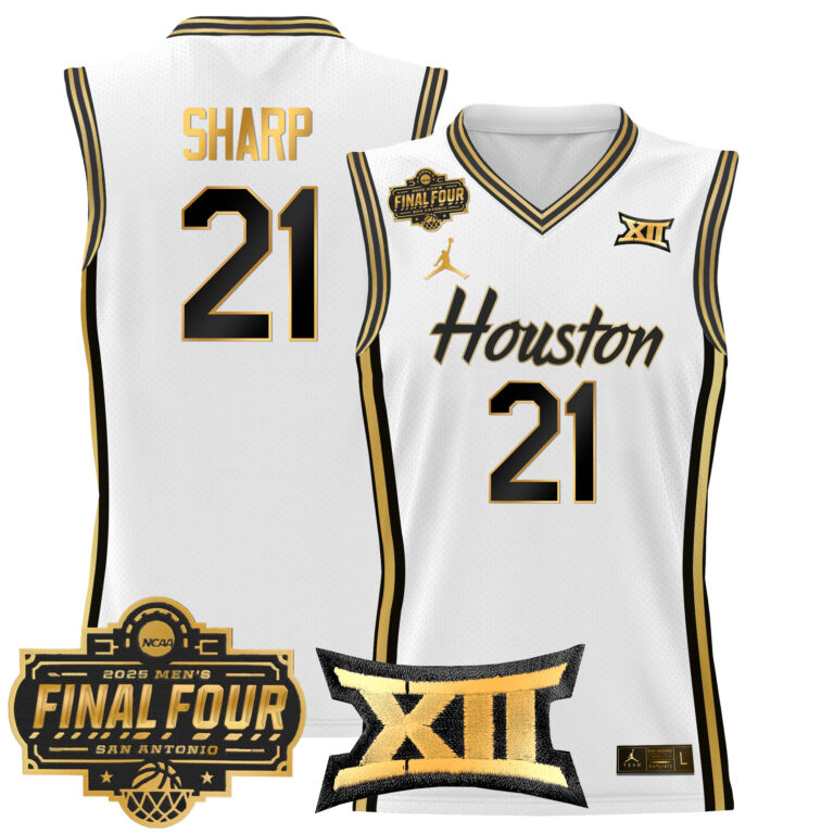 Men Houston Cougars #21 Sharp white 2025 Final Four Patch NCAA Jerseys